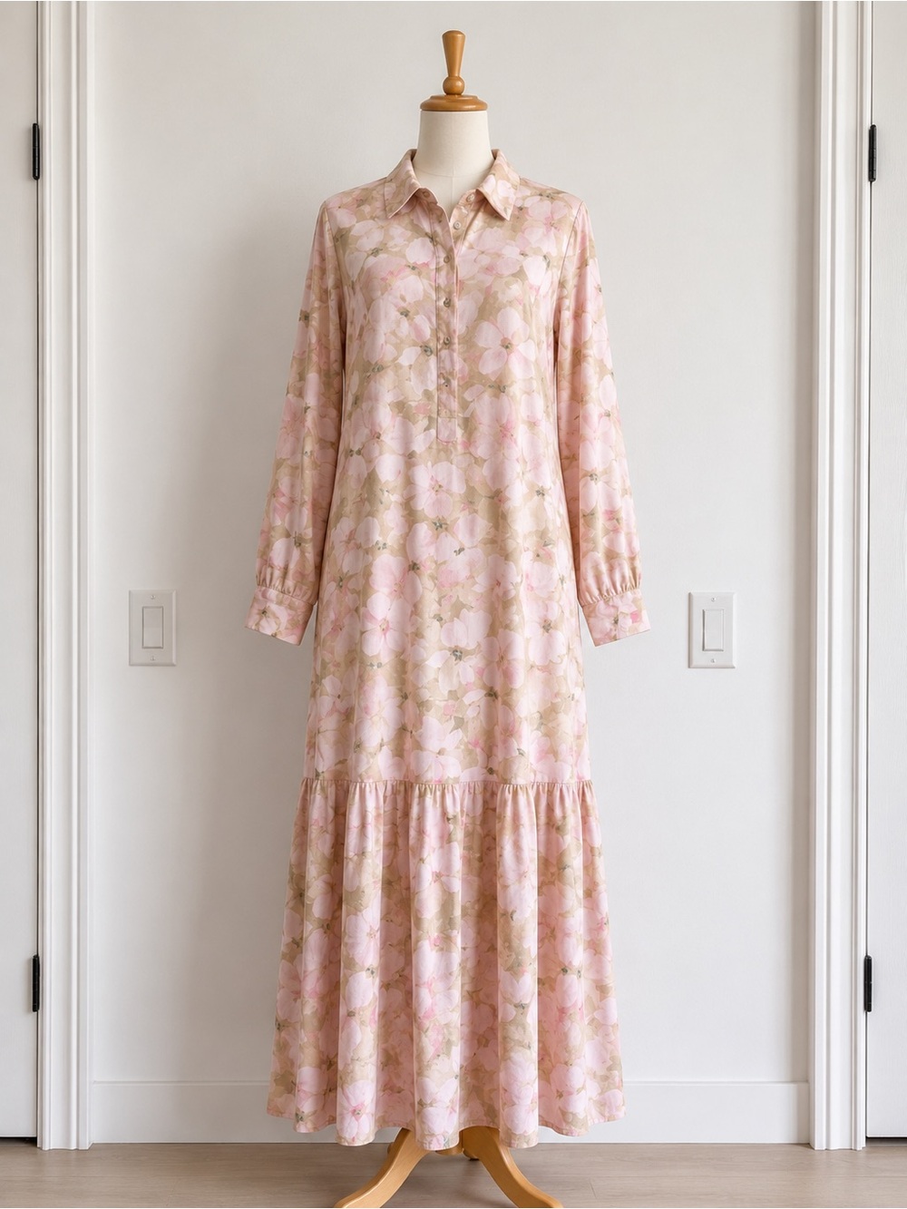 H&M Soft Pink Floral Collared Maxi Dress